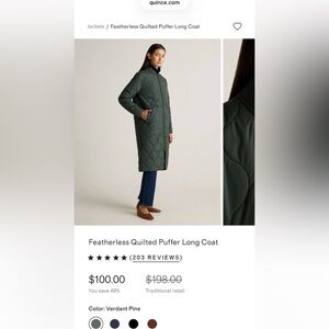 Quince Quilted Puffer Coat - Dark Green